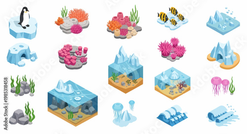 Underwater Ocean Life and Iceberg Elements Collection.
