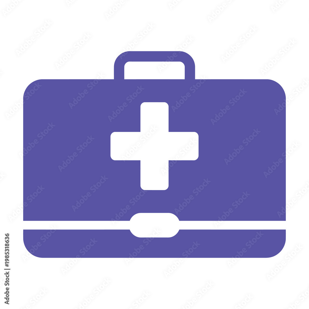 Fototapeta premium First aid kit icon with white cross on blue background