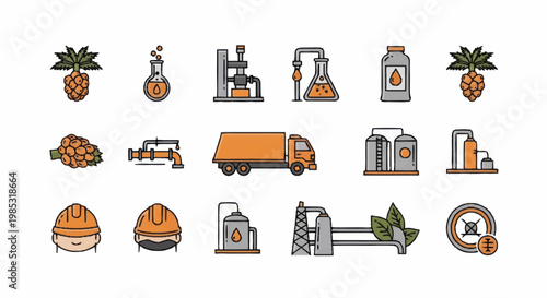 Industrial Icons Collection Representing Various Industries.
