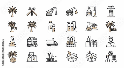 Collection of industrial and agricultural icons.