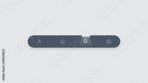 Modern dark user interface navigation tab bar featuring a sliding glowing indicator transitioning across icons for clean smartphone app mockup 4K UHD