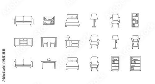 Collection of furniture sketches for interior design projects.
