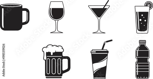 various drinks icons set