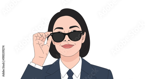 Businesswoman, cartoon character, woman in suit, vector illustration, sunglasses