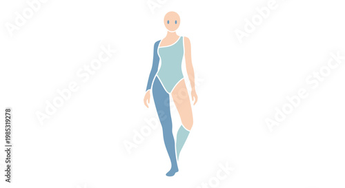 Vector woman, blue bodysuit, full body, illustration, fashion design