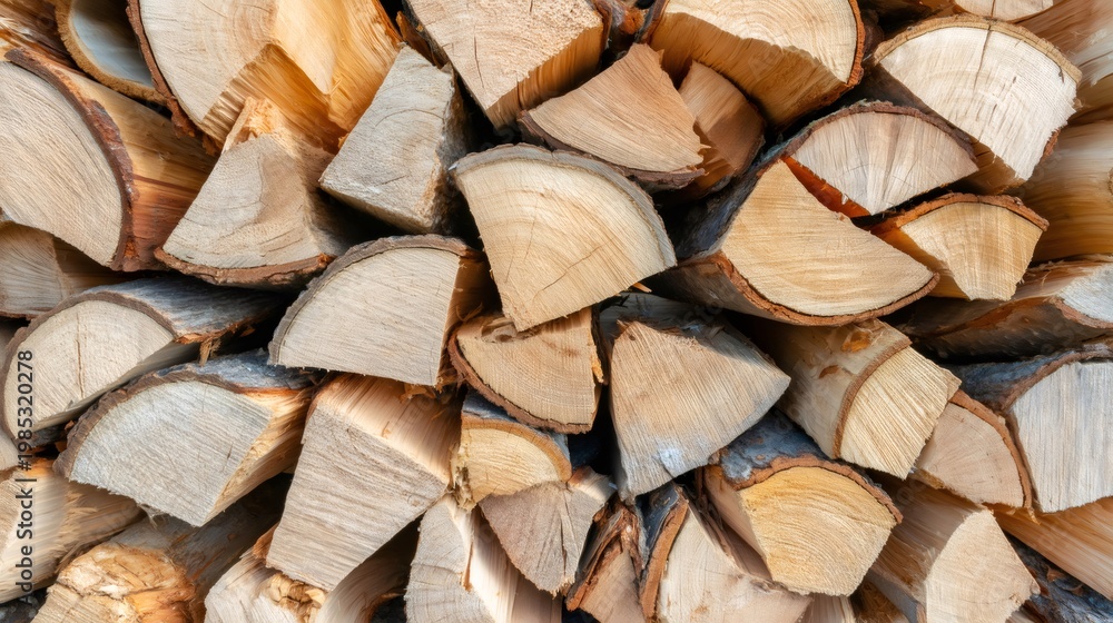 Fototapeta premium Stacked chopped wood supplying natural heating fuel