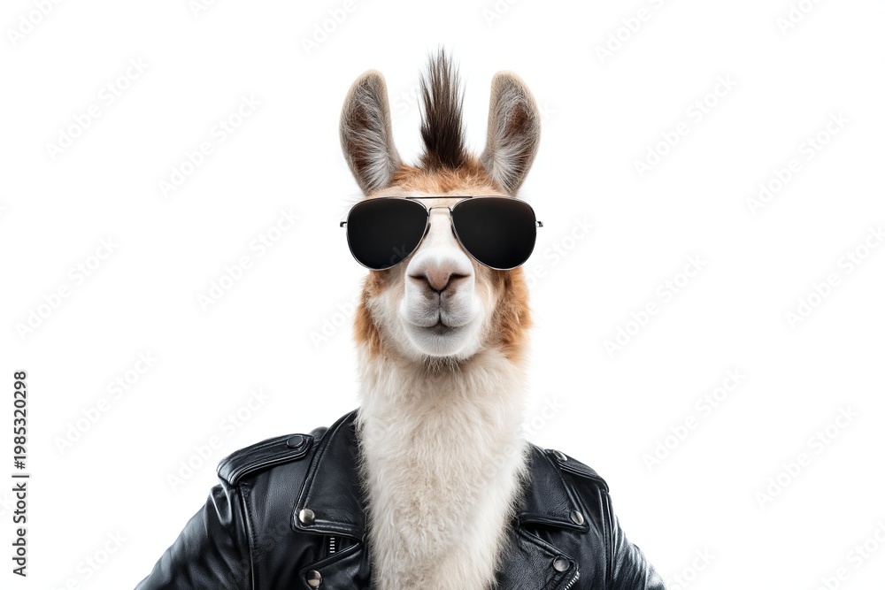 Fototapeta premium Cool llama wearing sunglasses and leather jacket