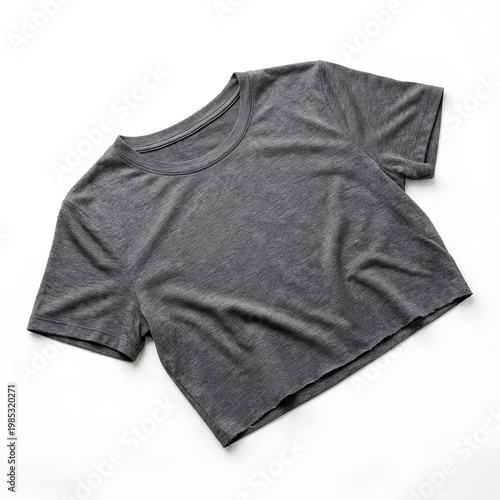 Gray cropped tshirt isolated on a white background studio shot.