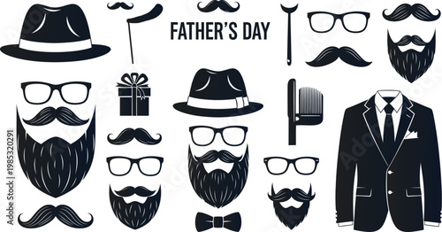 Father's day collection mustaches hats glasses and formal wear