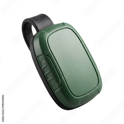 Green GPS Tracker Device with Black Clip for Outdoor Activities.