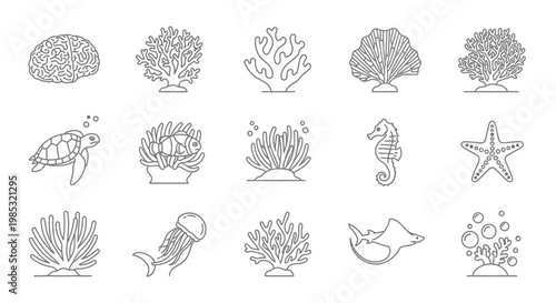 Underwater marine life icons set.