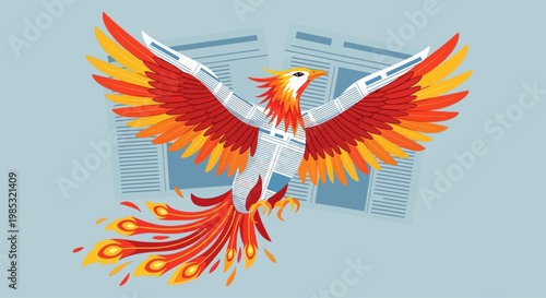 Vibrant Phoenix Bird in Flight.