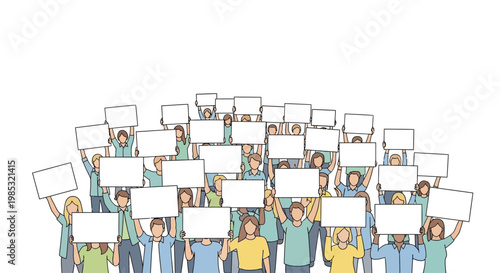 Diverse group of people holding signs.