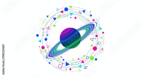 Vibrant colorful planet with rings.