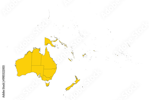 Oceania with Countries including Australia with States map vector illustration.