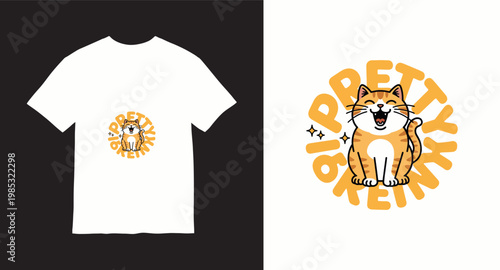 Pretty keen t-shirt design with cute cartoon cat and playful typography.