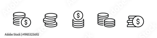 Coins and Dollar sign icon set. Money currency Payment , Business finance line icons set, editable stroke isolated on white, linear vector outline illustration, symbol logo design style