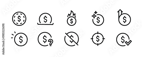 Coins and Dollar sign icon set. Money currency Payment , Business finance line icons set, editable stroke isolated on white, linear vector outline illustration, symbol logo design style