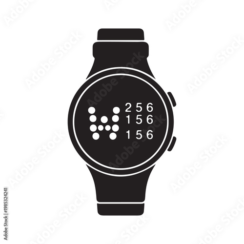 Braille smartwatch glyph icon. Dot watch, wrist tactile smartwatch. Blind person technology innovation. Watch for visually impaired. Silhouette symbol