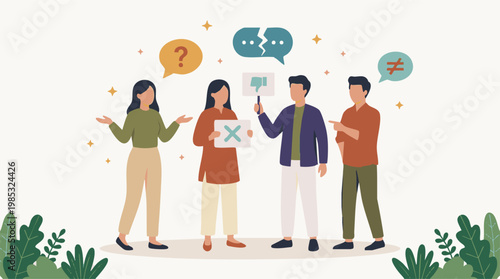 Group of people expressing diverse opinions and communication issues concept