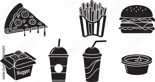 fast food icons set pizza burger fries