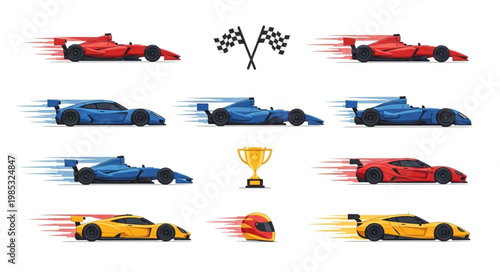 Collection of Formula 1 Race Cars and Racing Elements.