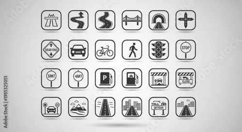 Collection of Hand Drawn Transportation and Road Sign Icons.