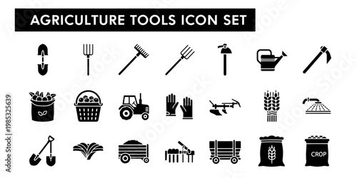 A Clean and Simple Minimalist Icon Set of Agriculture Tools and Farming Equipment This Functional Design Includes Glyphs for a Variety of Farm Tasks