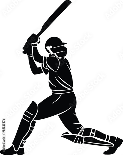 Black silhouette of a cricket player swinging a bat