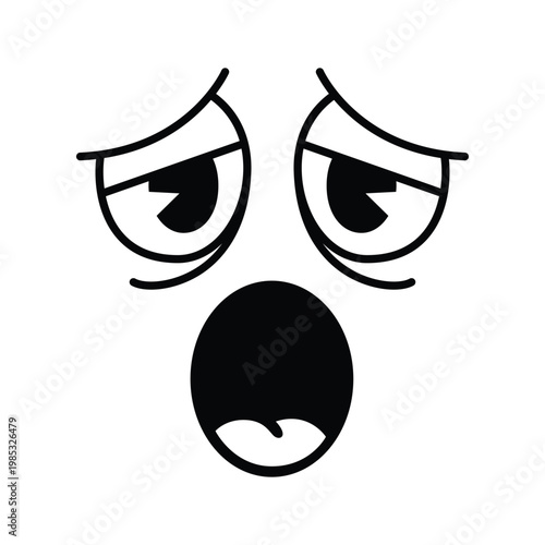 Retro cartoon face with tired eyes and open mouth expression