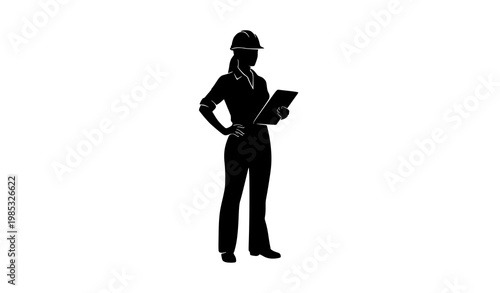 Female engineer silhouette holding clipboard vector professional isolated on white background