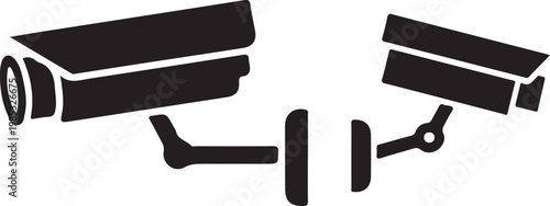 Black and white of two security cameras surveillance monitoring