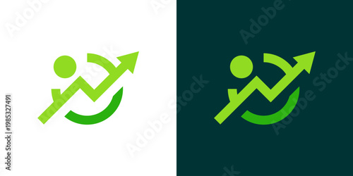 Dual meaning logo combining people and arrow growth elements, symbolizing personal development, teamwork, progress, and the collective journey toward success and continuous improvement.