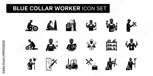 Professional Graphic Icon Set Representing Blue Collar Workers and Industrial Professions for Business and Labor Themes
