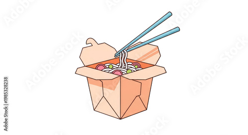 Takeout Noodles Box with Chopsticks - Asian Food Illustration