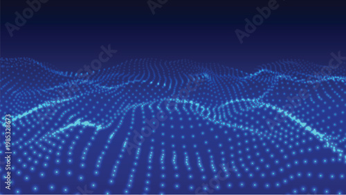 Big Data Stream Abstract Wave with Flowing Particles, Digital Data Visualization Cyber Technology Background