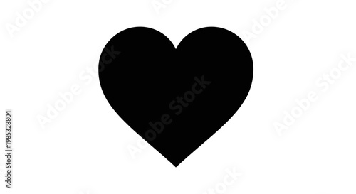Black Heart Icon on White Background, Simple and Clean