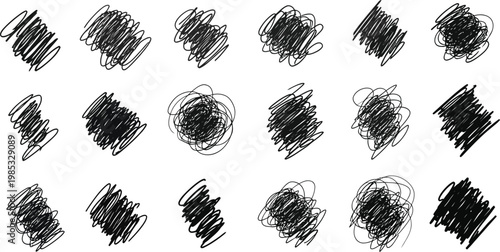 Collection of various black scribble shapes