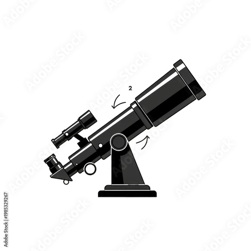 Telescope for Astronomical Observation with Mount and Finder Scope, Isolated on White