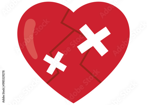 ヒビの入ったハートのイラスト。傷心。