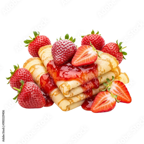 Pancakes with strawberries and jam