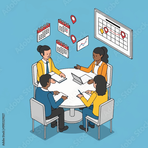 Business team planning and scheduling meeting.