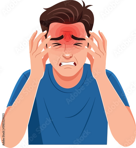 Man experiencing severe headache and facial pain stress