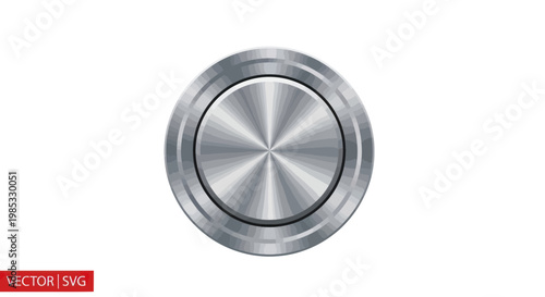 Glossy Metallic Button with Radial Brushed Texture, Isolated on White Background