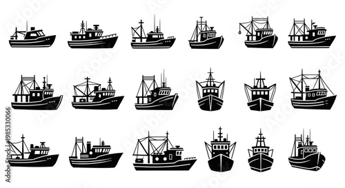 Fishing Boat Silhouettes Collection: Various Trawlers, Tugs, and Vessels