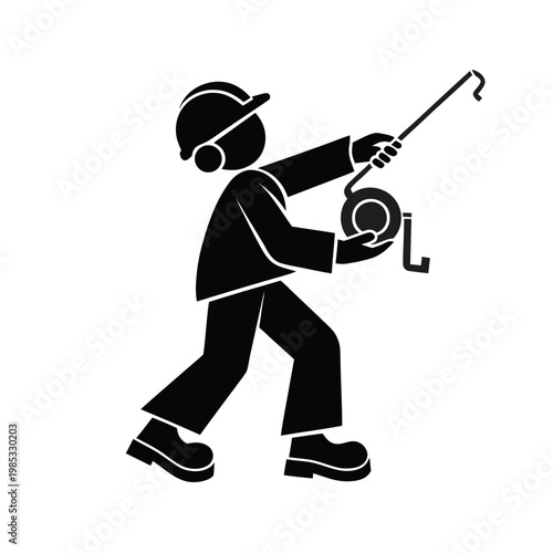 Construction worker, laborer, industrial worker, jackhammer icon, black silhouette