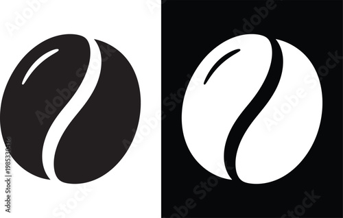 Black and white illustration of a coffee bean with caffeine breakfast illustration abstract contrast ingredient espresso