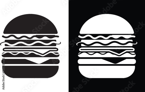 Hamburger icon black and white hamburger sandwich illustration contrast background cheeseburger takeaway restaurant appetite delicious homemade