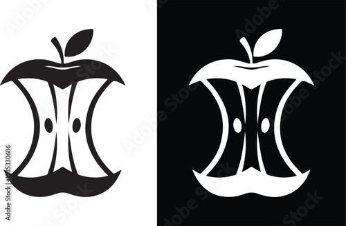 Apple core silhouette symbolizing waste or leftovers with leftover illustration silhouette contrast minimalist isolated discarded recycling freshness nutrition