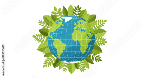Earth surrounded by green leaves symbolizing environmental conservation